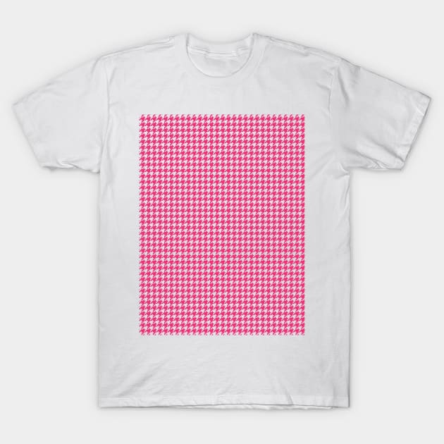 Hounds Tooth Check Pink and White Houndstooth Pattern T-Shirt by squeakyricardo